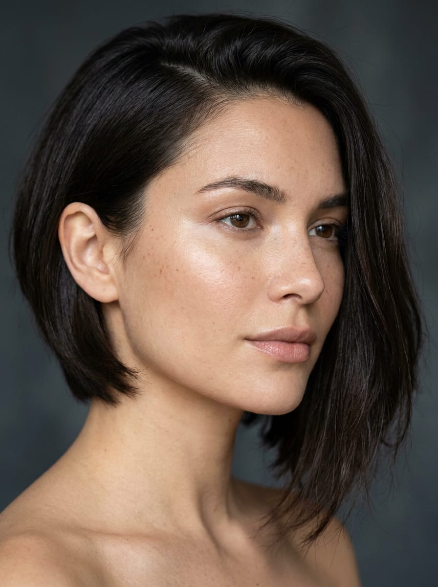 Asymmetrischer Bob mit tiefem Seitenscheitel - Asymmetrischer Bob